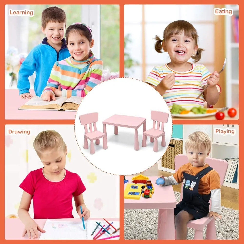 Kids Table and Chair Set, 3 Piece Plastic Children Activity Desk for Reading, Drawing, Snack Time, Arts Crafts, Preschool, Kind