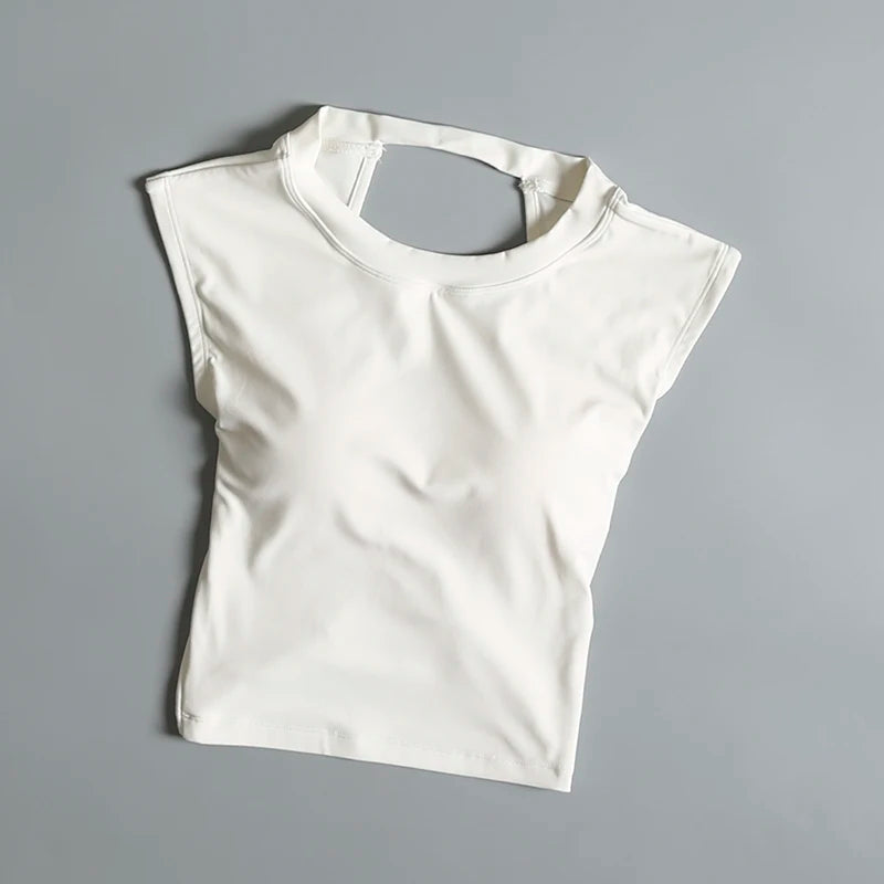 Sexy Short Backless Fixed Chest Pad Sports T-shirt Vest Women's Tight Fitting Quick Drying Slimming Yoga Suit Top Clothing