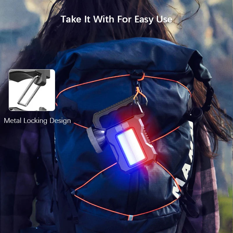 Solar Rechargeable LED Flashlight Searchlight With COB Work Light Lantern