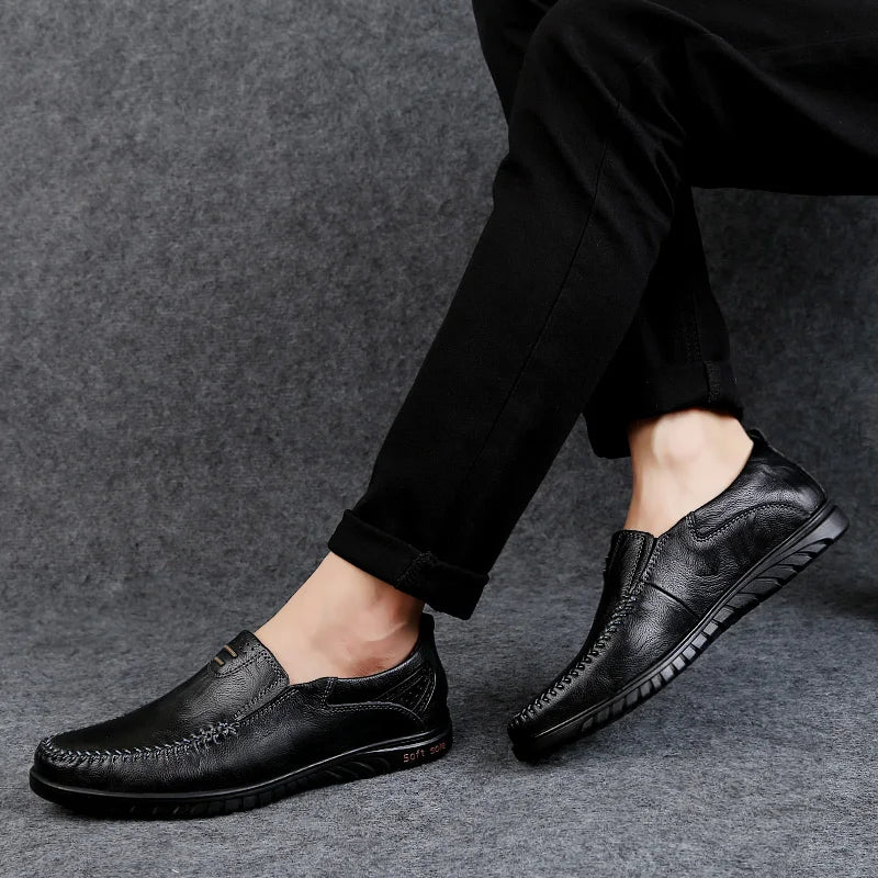 Men's Slip-On Leather Loafers, Soft-Sole Casual Business Shoes