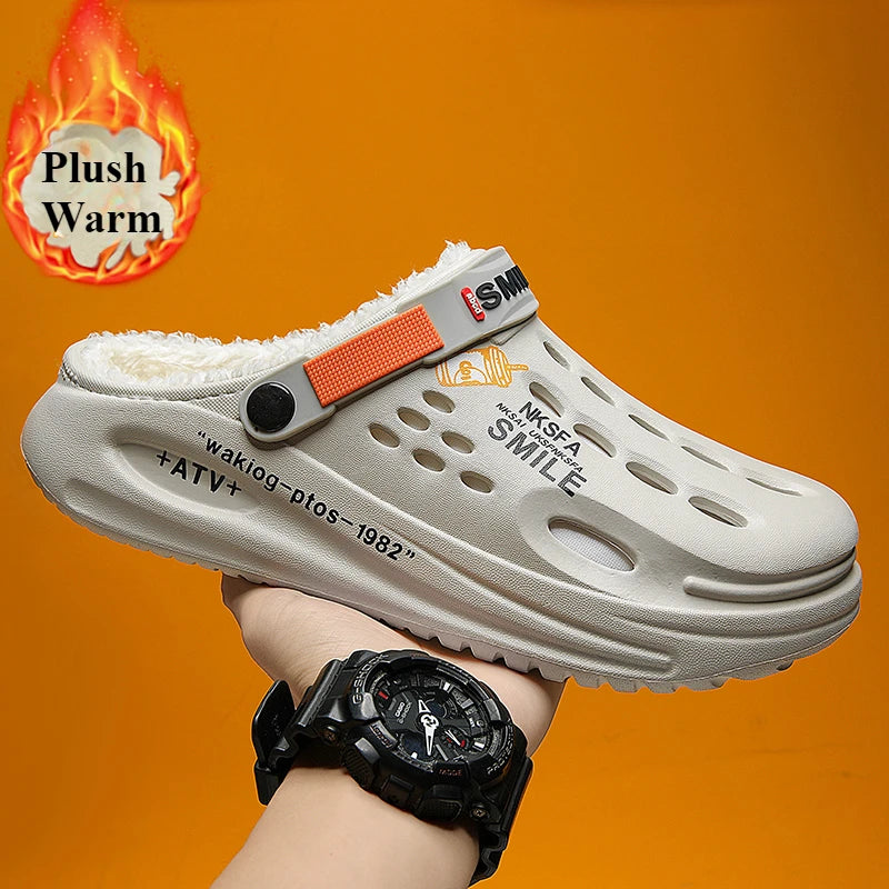 Winter Men Slippers Warm Furry Garden Shoes Soft Indoor Home Cotton Shoe EVA Plush Slides Casual Outdoor Comfortable Fur Clogs