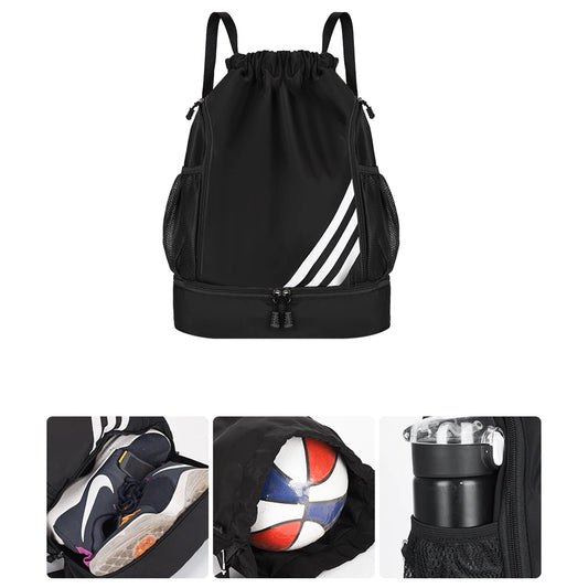 Sport Backpack Wet Dry Separation Compartment Ventilated Shoe Storage Oxford Drawstring Adjustable Straps Basketball Campus