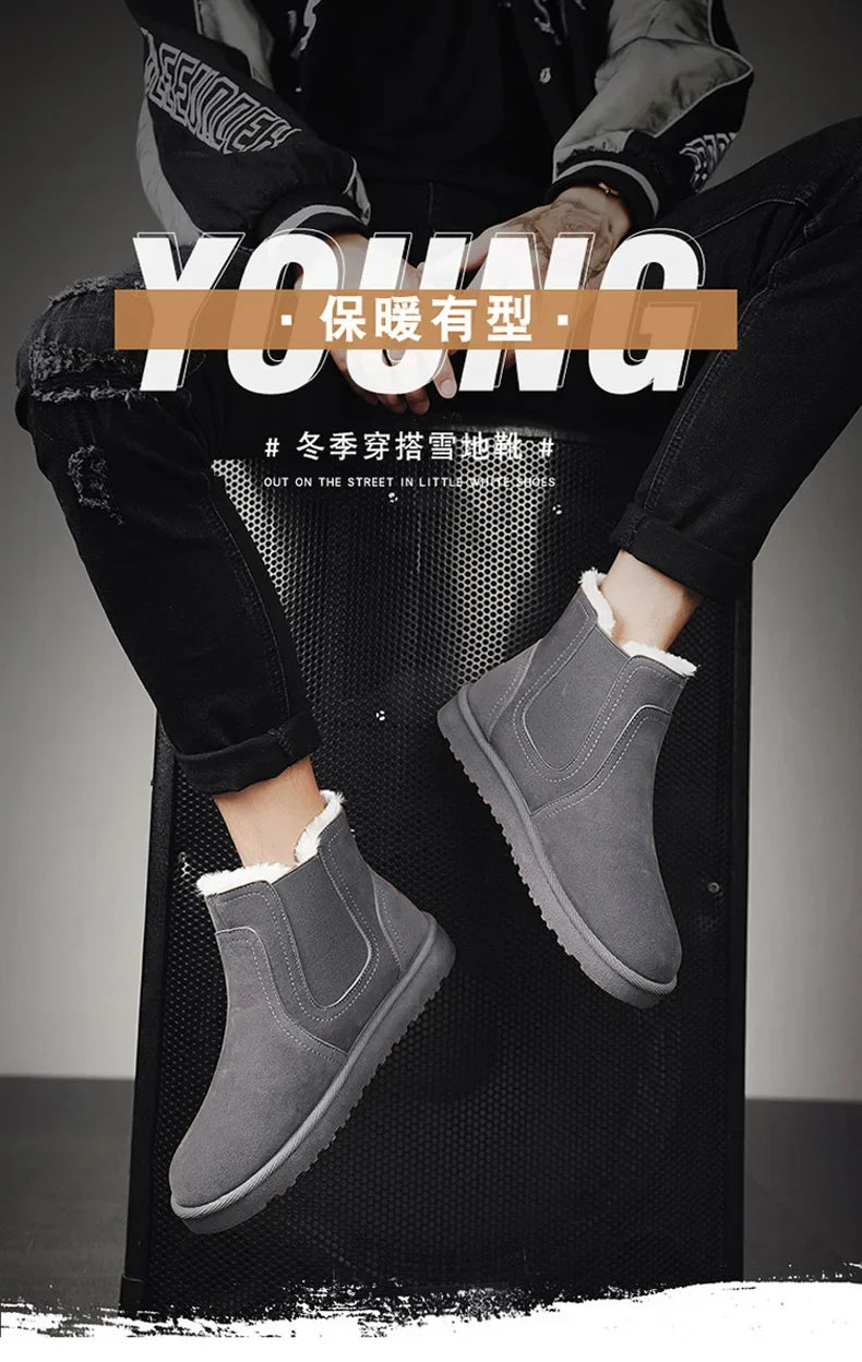 Leather High Top Winter Boots For Men With Plush Lining Outdoor Snow