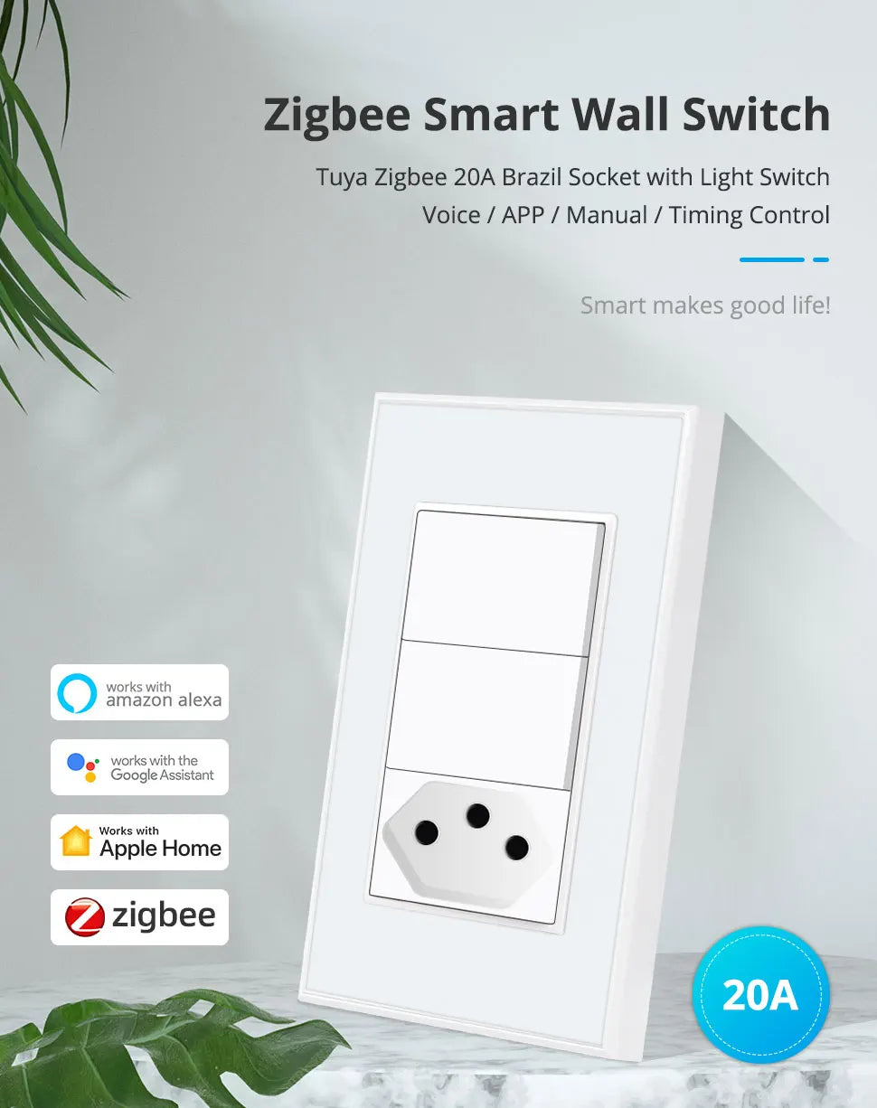 Zemismart Zigbee Smart Brazil Socket 10A 20A Outlets Work with Tuya Smart Life App Alexa Google Home Control