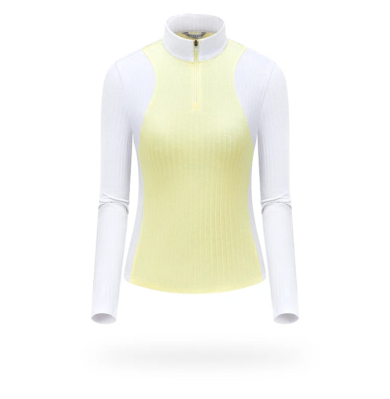 TTYGJ Autumn Spring Golf Clothing Women Contrast Color Golf Base Shirt Ladies Zipper Collar Soft Tops Slim Casual Sportswear