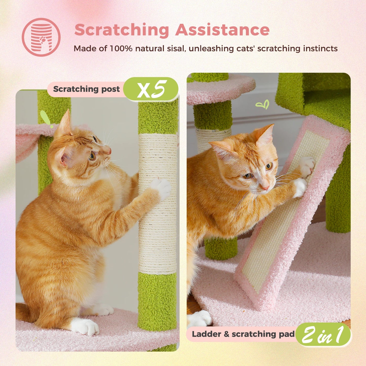 Floor to Ceiling Cat Tree with Sisal Scratching Posts Cozy Condo Hammock Adjustable Height Tall Cat Tower for Indoor Cat Toys