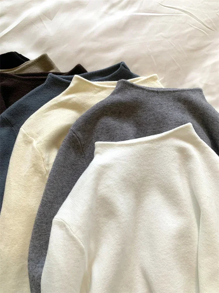2025 Solid Sweater Women Half Turtleneck Knitted Pullovers Harajuku Korean Soft Warm Knitwear Autumn Winter Fashion Slim Jumpers