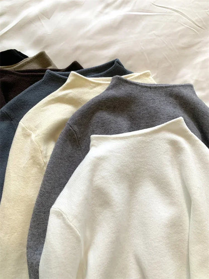 Women Mock Neck Knitted Sweater Pullover Slim Fit Knitwear