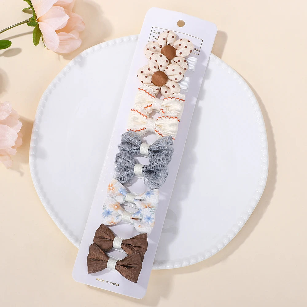 RAINBOW BOWS 10Pcs/set Handmade Fabric Printed Barrette Boutique Mini Bangs Bow Hair Clip Ins Daisy Hairgripes 2025 Spring Style