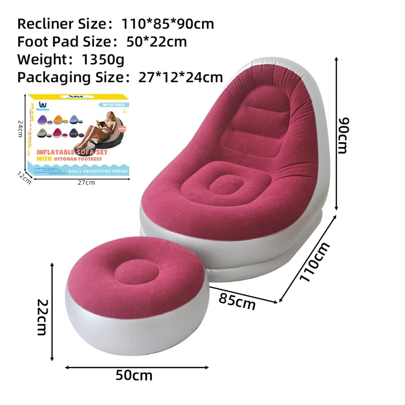 6 Colors Inflatable Lazy Sofa with Footstool Portable Beach Lounge Chair Foldable Air Mattress Outdoor Camping Sleeping Pad