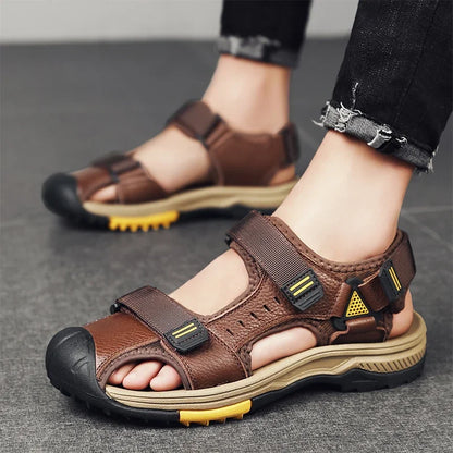 Men Sandals Genuine Leather Large Size Non Slip Waterproof Beach Shoes Outdoor
