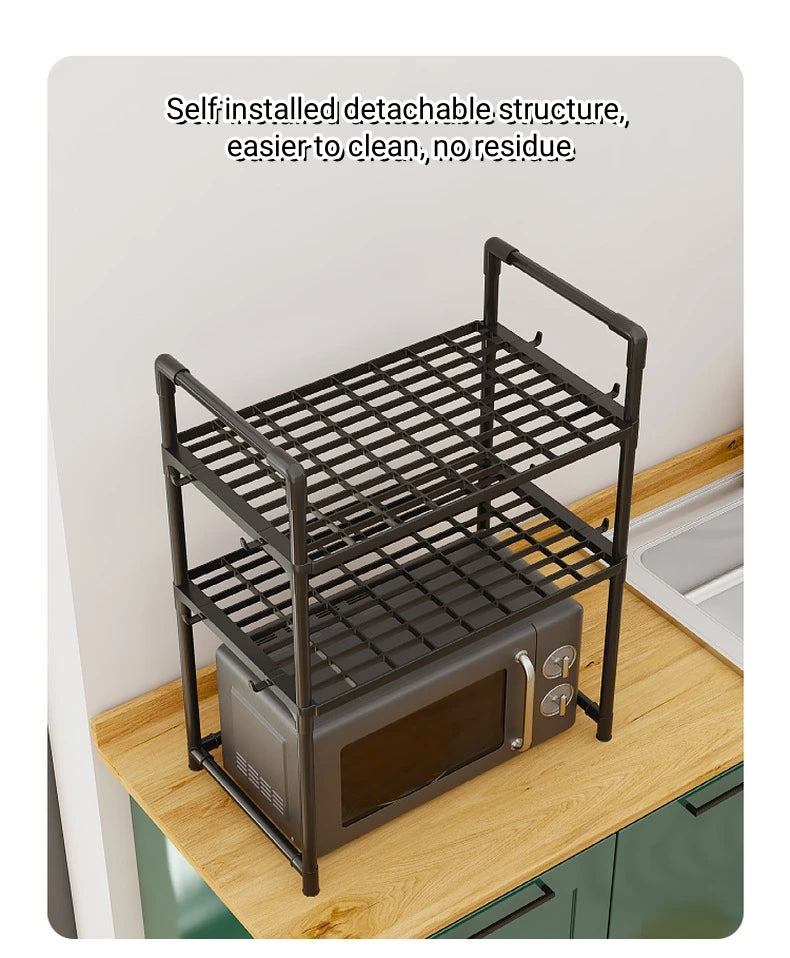 1pc Microwave Oven Storage Rack, Space-saving Countertop Kitchen Utensils Tableware Organizer, Kitchen Accessories Plastic Shelf