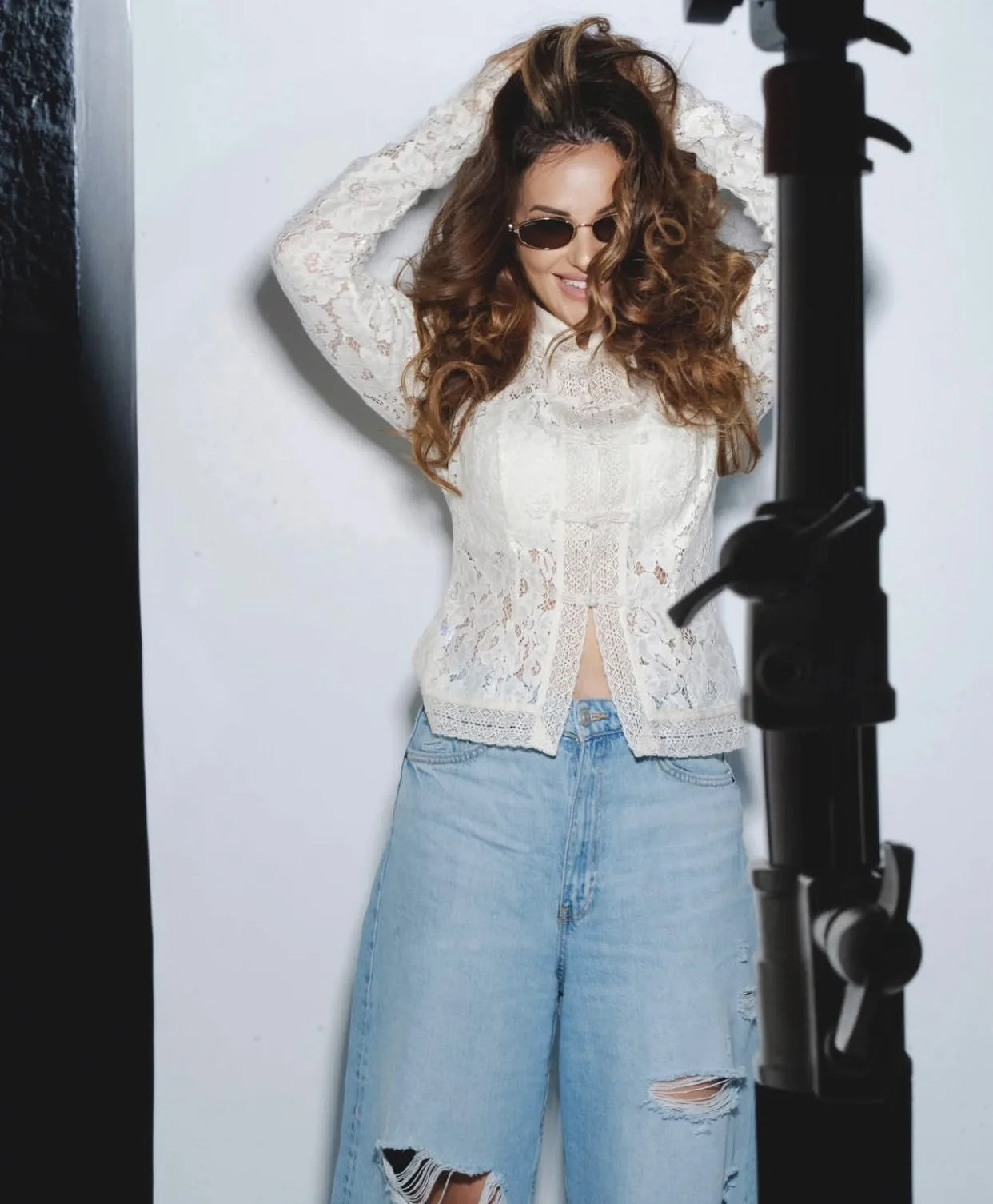 Tossy Summer Lace Printed Shirts Tops Female Hollow Out Fashion Commute Vintage See-Through Blouse Women's Lace Shrug Shirts New