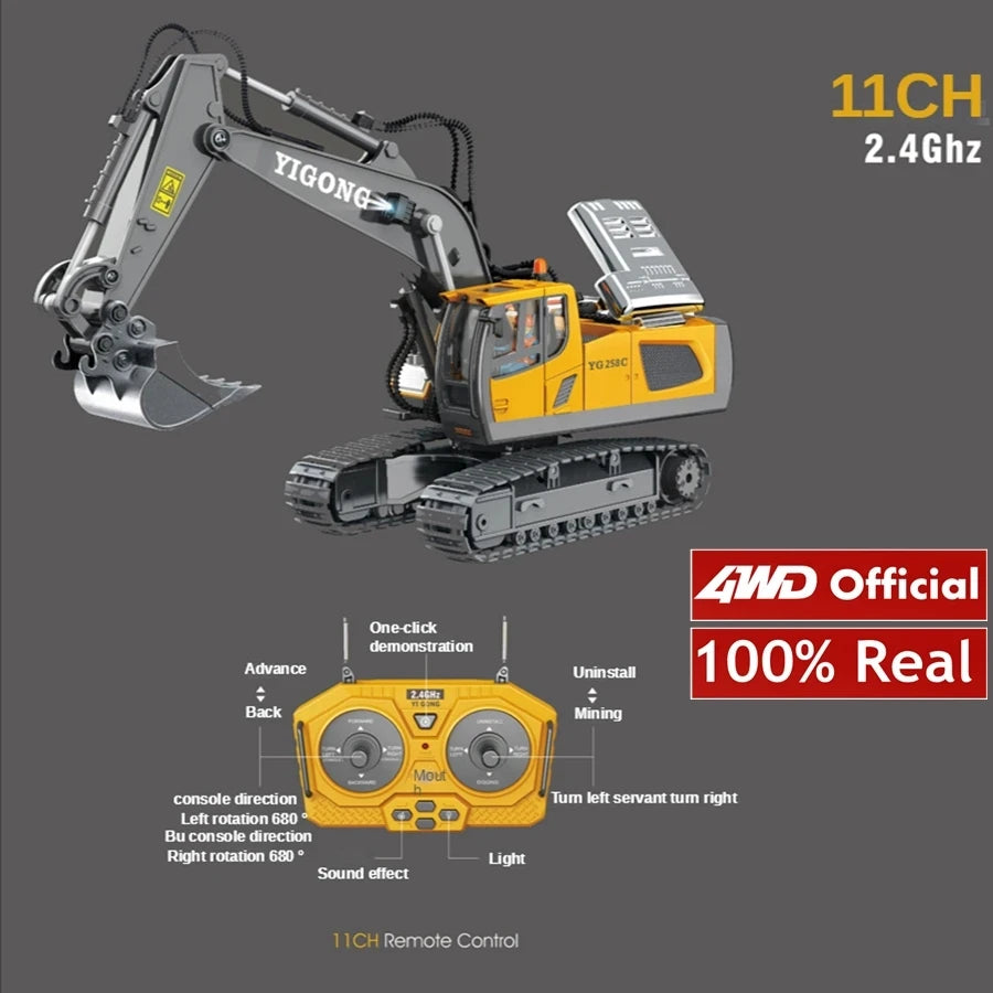 4WD Remote Control Excavator 4x4 Alloy Dump Truck Bulldozer Radio Model RC Car Construction Vehicle Toy Children Kids Gifts