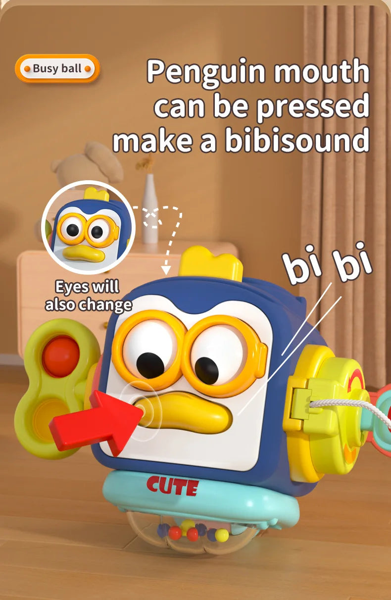 Baby Busy Board Cube Montessori Sensory Toys for Toddler Educational Learning Activities Travel Toy Lock Box Fine Motor Skill