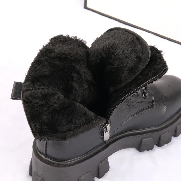 Booties 2025 New Korean Style Fleece-Lined Autumn Winter High-Top Cotton Shoes Women's Boots High Heel Mid-Calf Bootsins