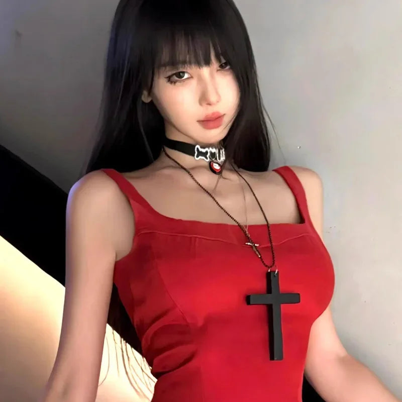 2025 New Cool Punk Gothic Wood Cross Pendant Necklace for Women Men Vintage Black White Hip Hop Y2k Necklace Party Jewelry Gift