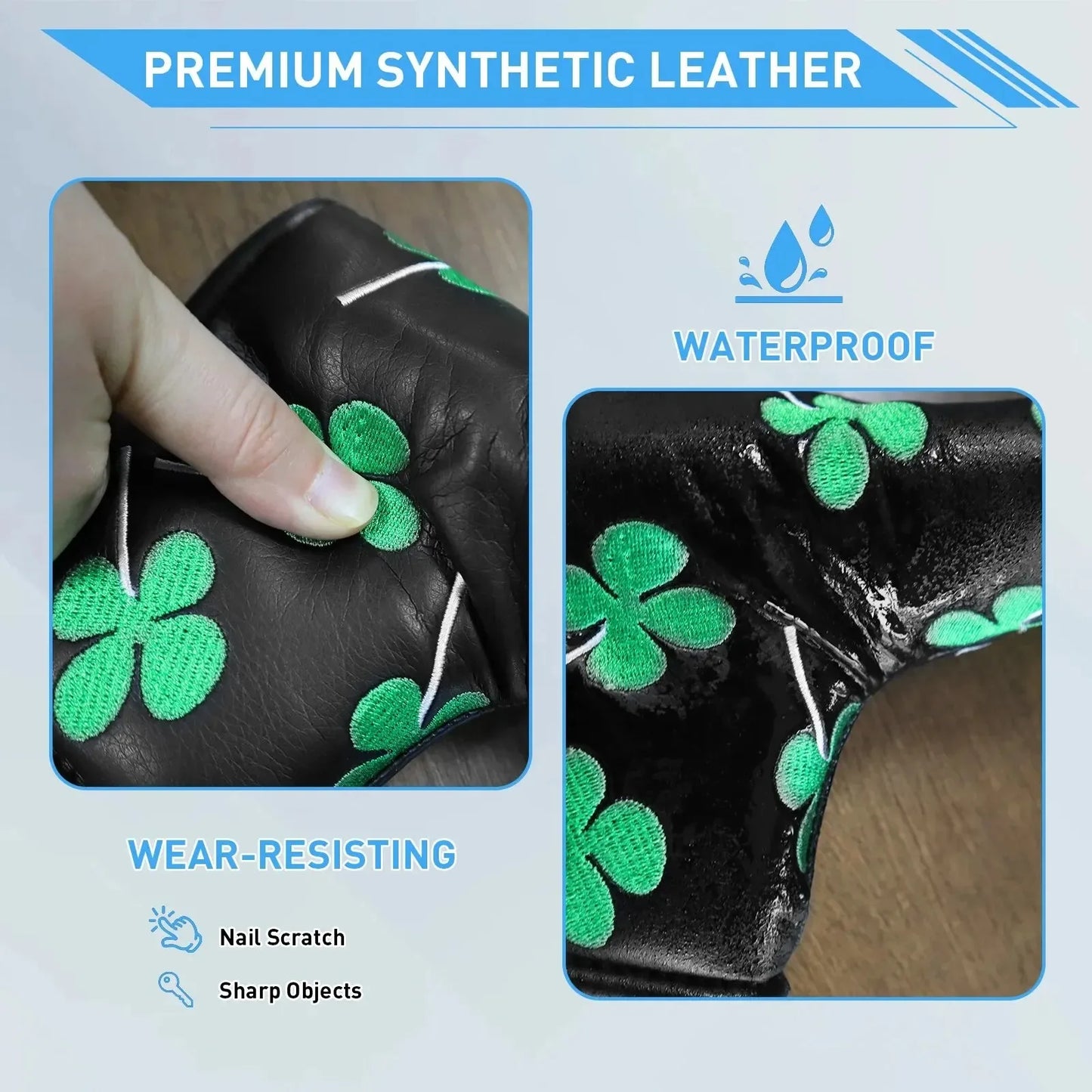 Golf Putter Head Cover, Blade Club PU Leather Protector, Universal Fit for All Putters and Golfers,Available in Black and White