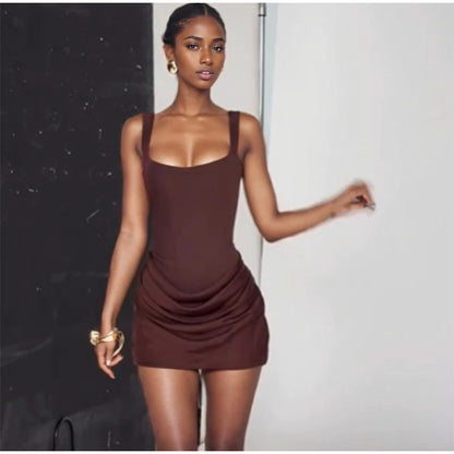 Women Square-Neck Halter Maxi Dress Sleeveless Backless Bodycon