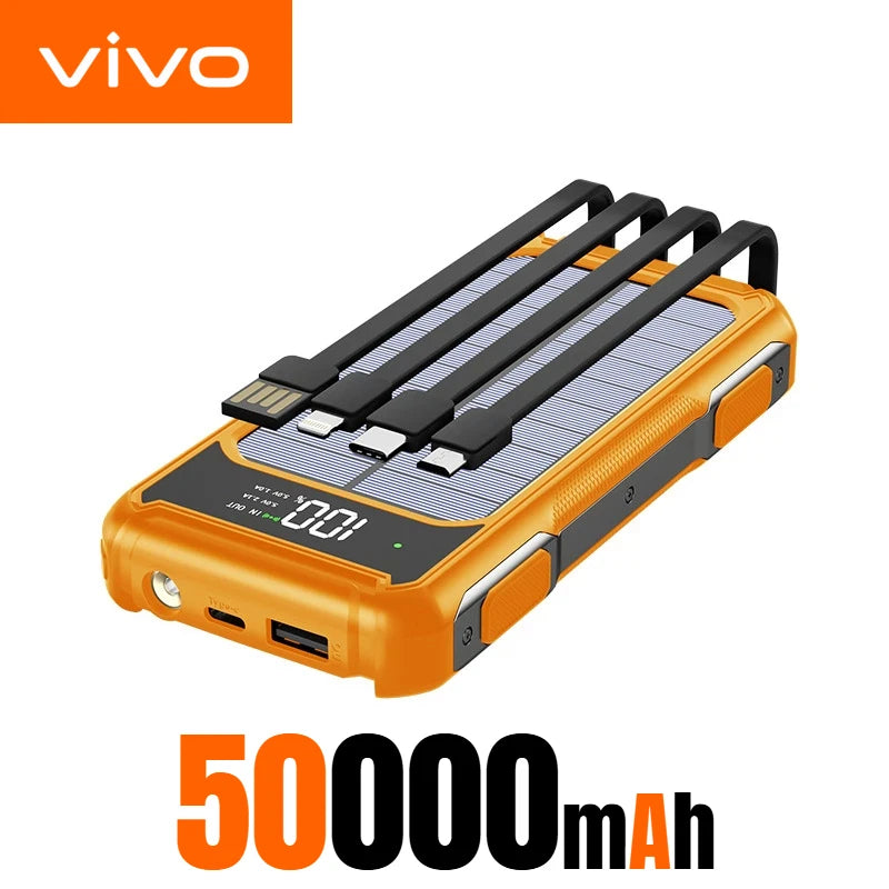 VIVO 200000mAh Solar Power Bank Large Capacity 4 in 1 Built in Cables Intelligent Digital Display Laser Light For Samsung
