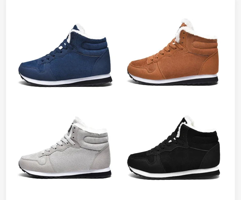Winter Snow Boots Men Plush Warm Women Boots Suede Leather Ankle Boot Comfortable Light Couple Waterproof Sneakers Big Size 48