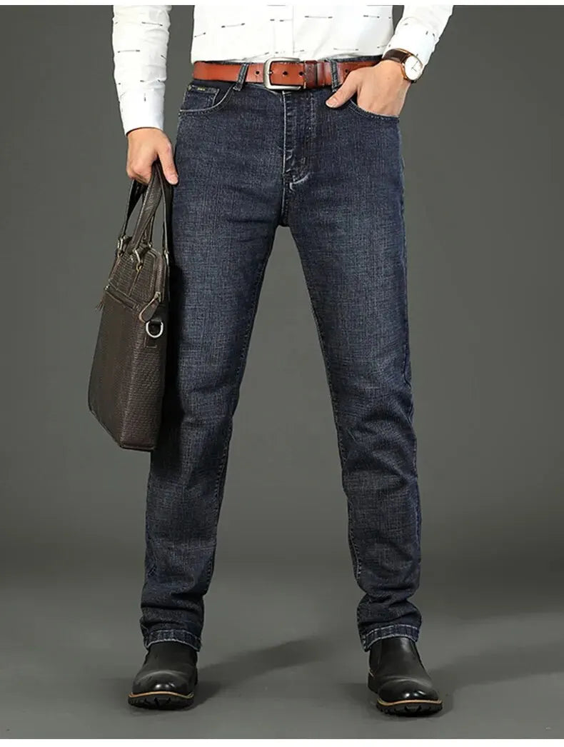 Mens Jeans Slim Fit Straight Leg Denim Trousers Blue Or Black