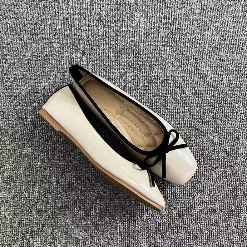 2025Spring and Autumn New Bowknot Shallow Soft-soled Women’s Loafers, French-style Versatile Square-toe Flats, Flat Ballet Shoes
