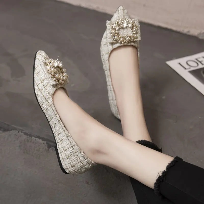 Mixed Colors Shallow Mouth Shoes Autumn Women's Moccasins Casual Female Sneakers Pearl Decorateion Flats Modis Low Heels Pointed