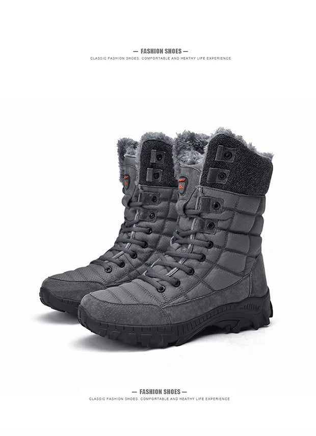 Men Winter Snow Boots Waterproof Leather High Top Plush Lined MidCalf Big Size