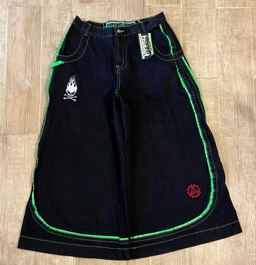 2024 New American Trend Retro Hip-hop Embroidery Pattern Baggy Jeans For Men And Women Y2K Harajuku Gothic Wide Pants Streetwear