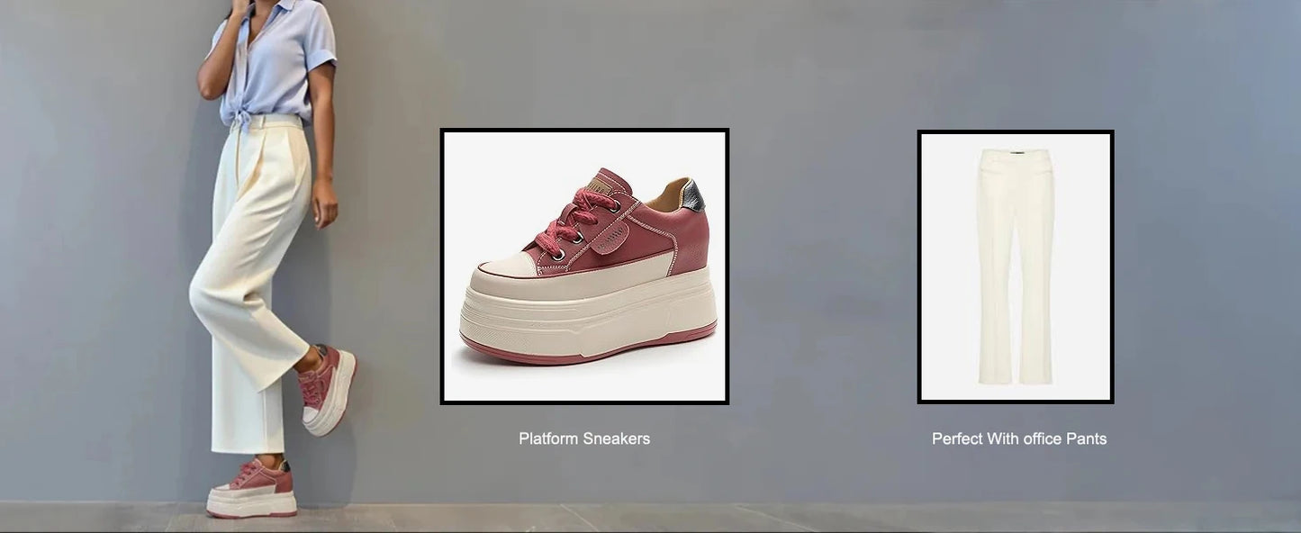 Fujin 9cm 3 inch comfortable platform sneakers for women Genuine Leather Women Vulcanized Shoes Platform High Heels Casual Shoes