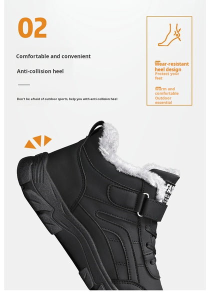 Men's Waterproof PU Leather Mid Calf Snow Boots With Plush Lining