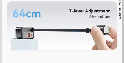 65W GaN USB C Charger With Retractable Cable PD Fast Charging