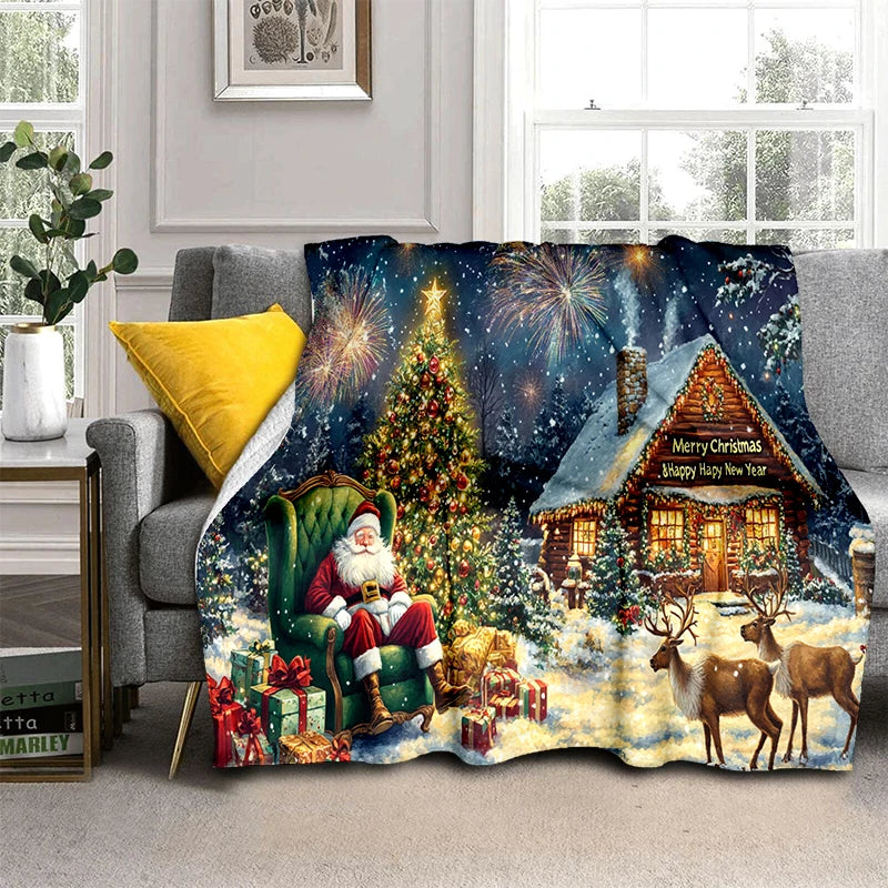 Cartoon Santa Claus Merry Christmas Snowman New Year Gift Soft Flannel Blanket for Beds Bedroom Sofa,Throw Blanket for Cover