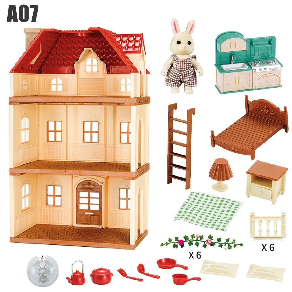1/12 Dollhouse Furniture Family House Villa Simulate Forest Rabbit Animal Family Miniature Scene Toy Display Furniture Toy Gift