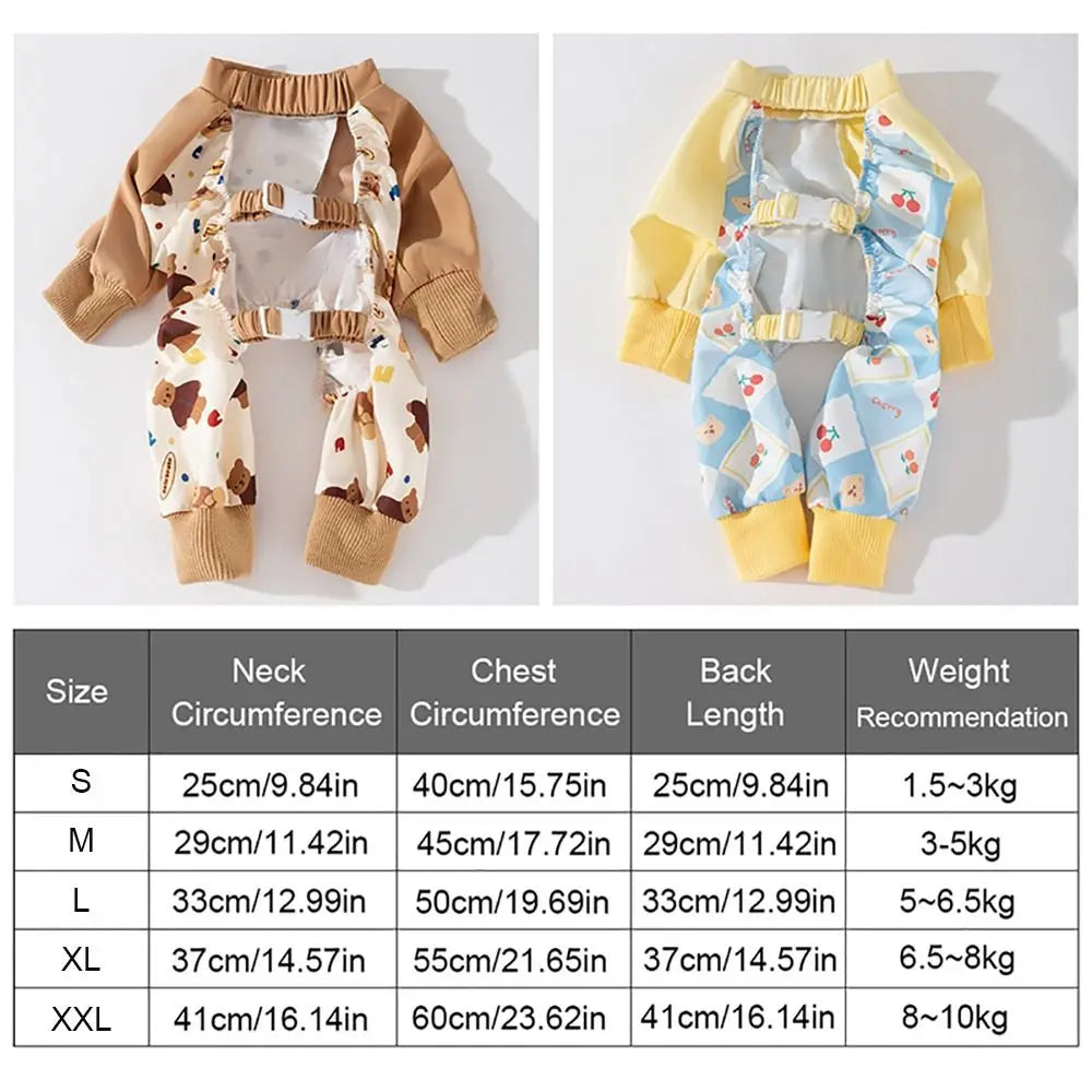 Waterproof Pet Strolling Going Out Pants Back Elastic Band Cartoon Dog Four Legged Pants S~XXL Dust-proof Dog Leggings