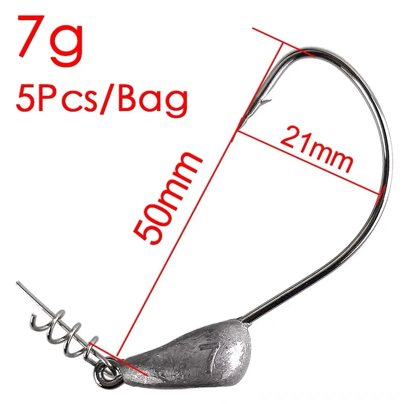 Mrlurion 3.5g 5g 7g 10g 15g 21g jig head fishing hook tackle for soft worm lure bait , with spin lock pin spinner lure hook