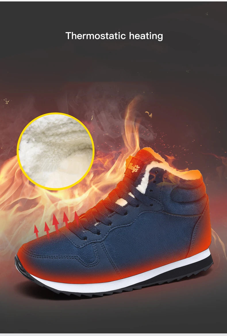 Winter Snow Boots Men Plush Warm Women Boots Suede Leather Ankle Boot Comfortable Light Couple Waterproof Sneakers Big Size 48