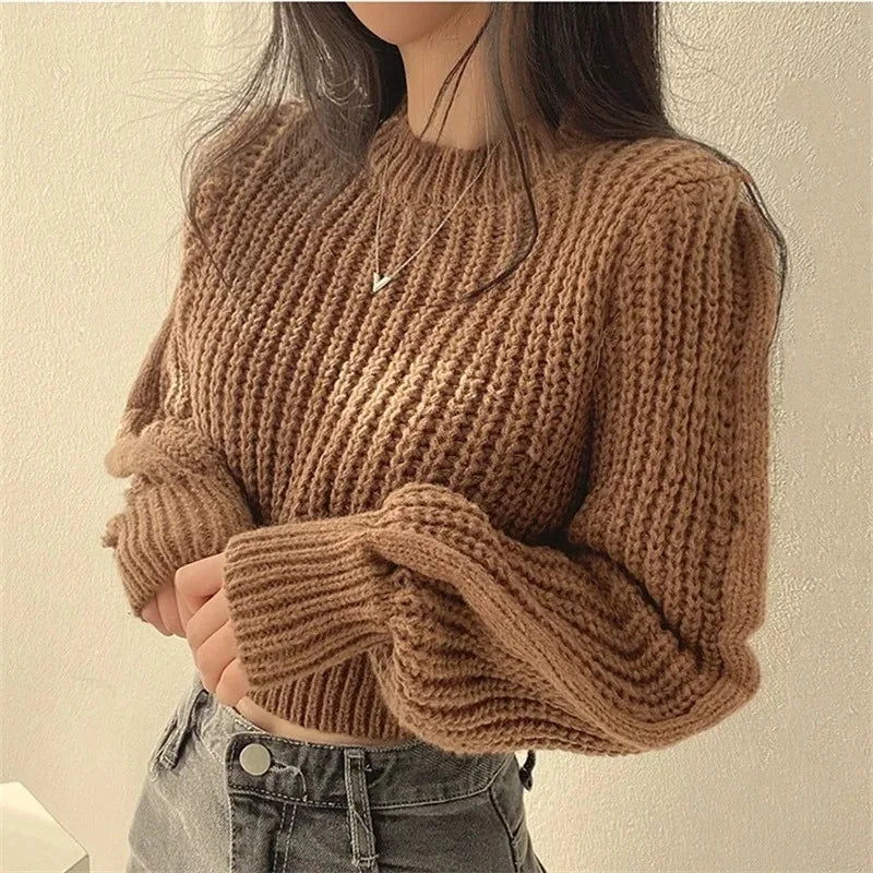 Korean version age reduction bubble sleeve soft waxy sweater female autumn winter fashion royal sister wind loose jumper