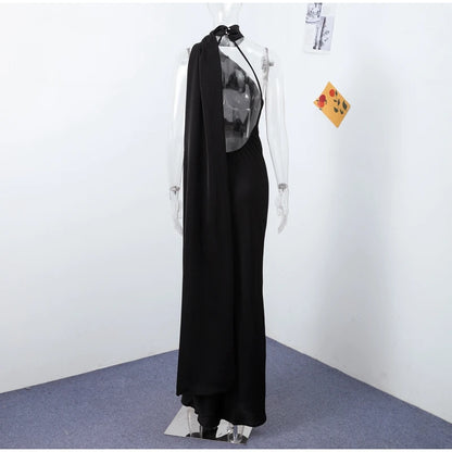 Party Dress Polyester Ankle Length Backless Halter Off Shoulder Sleeveless