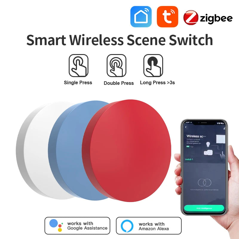 Tuya Zigbee Smart Wireless Button Switches Smart Life Intelligent Scene Linkage Switch Support Google Home Alexa Voice Control