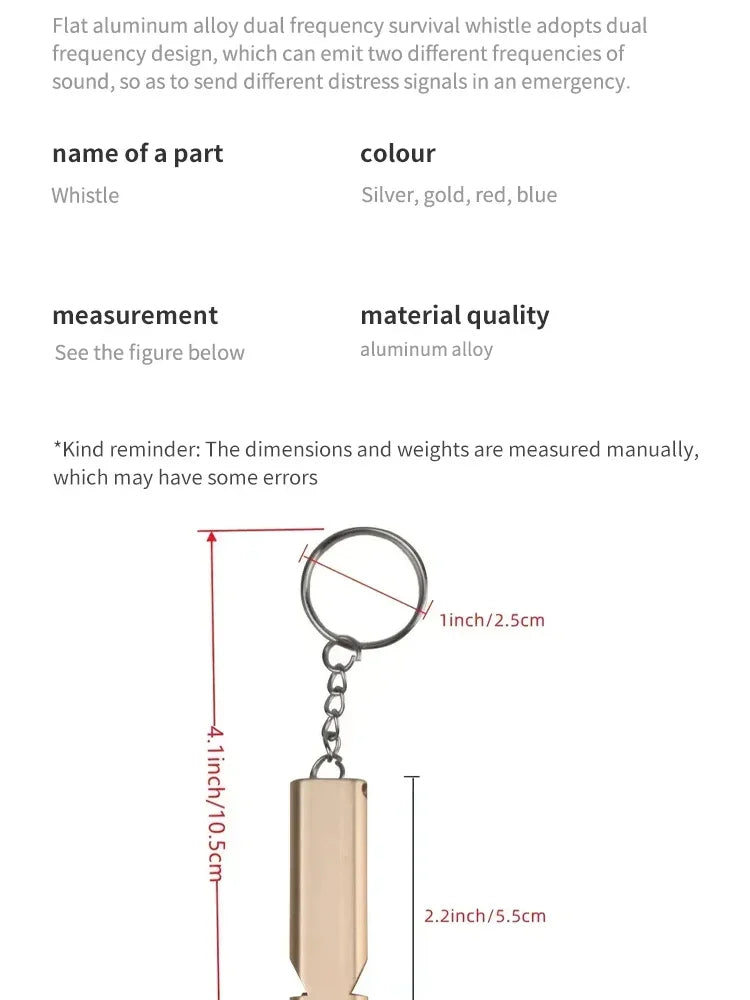 Flat Aluminum Alloy Dual Frequency Survival Whistle Double Tube Outdoor Survival Survival Whistle Equipment Equipped EDC Tool