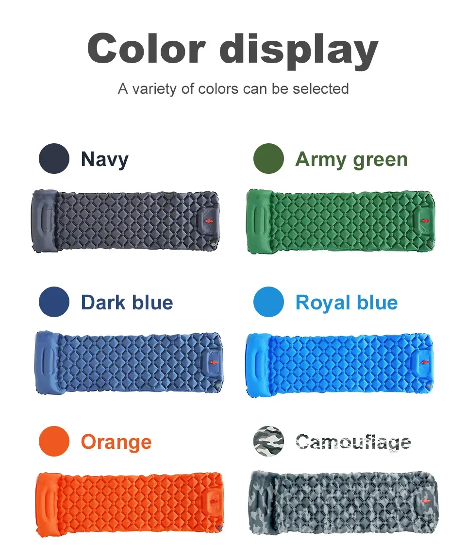 Outdoor Camping Inflatable Mattress Ultralight Air Mat with Built-in Pump Hiking Sleeping Pad Pillow