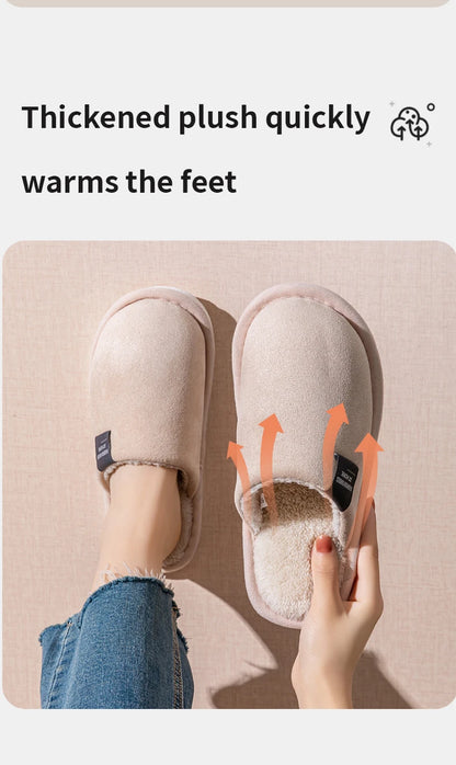 Men's Warm Plush Lined Indoor Slippers with Flat Heel