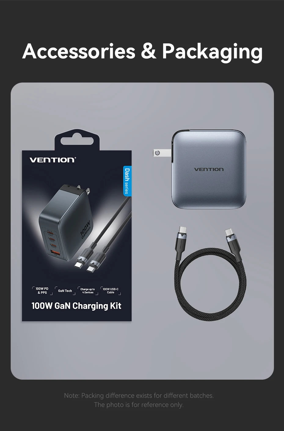 Vention USB Charger 100W GaN Charge for iPhone 16 15 14 PD Fast Charging for iPad Xiaomi Samsung USB Type C Mobile Phone Charger