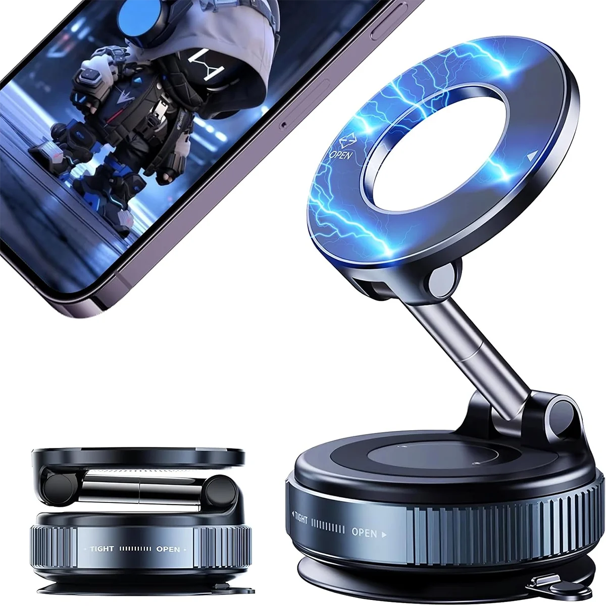 2026Upgraded Adjustable&Foldable Magnetic Car mobile Phone Holder Hollow out design 360° Rotatable  Zinc Alloy and ABS material