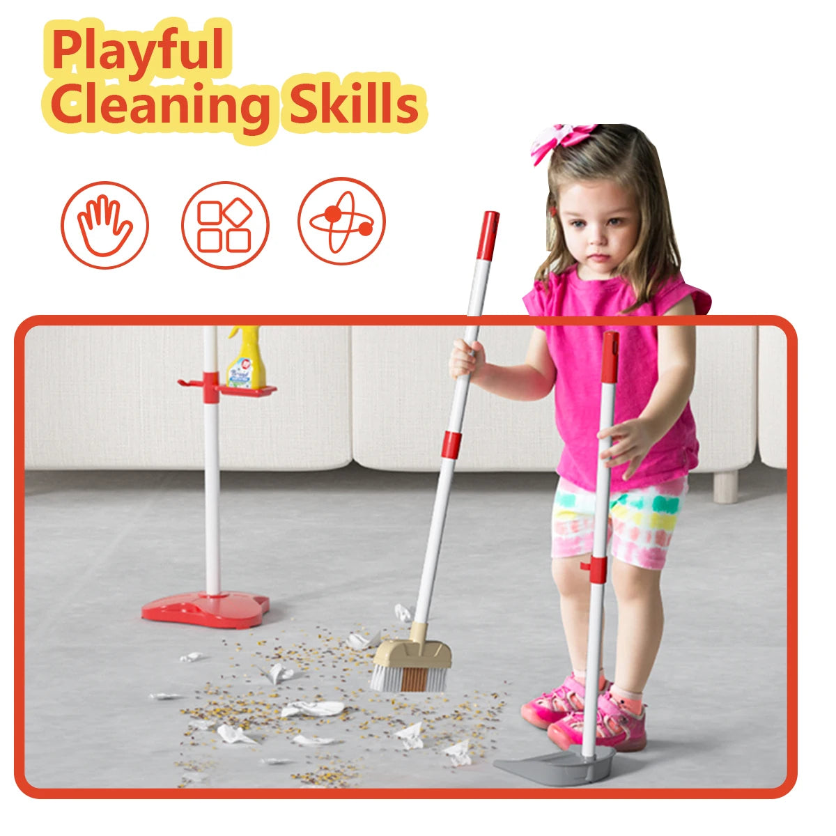Kids Cleaning Toy Set for Toddlers Mini Broom Dustpan Mop Pretend Play Housekeeping Supplies Kits Montessori Toys Girl Boy Gifts