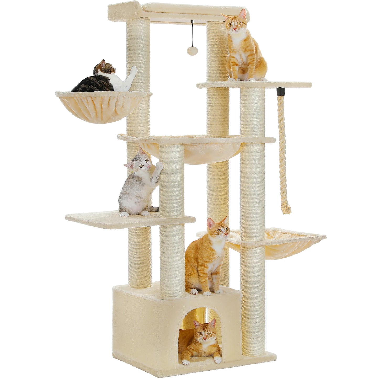 Multi-Level Cat Tree with Scratching Posts, Cozy Condo, Super Large Perch, Deep Hammocks, Tall Cat Tower for Indoor Adult Cats