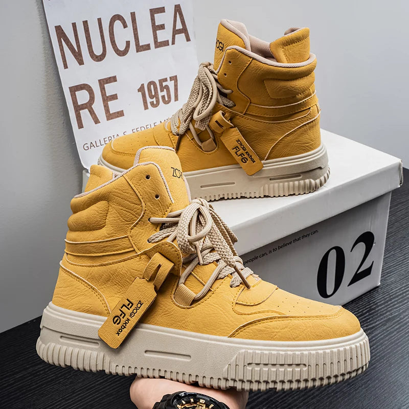 Leather Ankle Boots For Men Lace Up Non Slip Sole Winter Boots