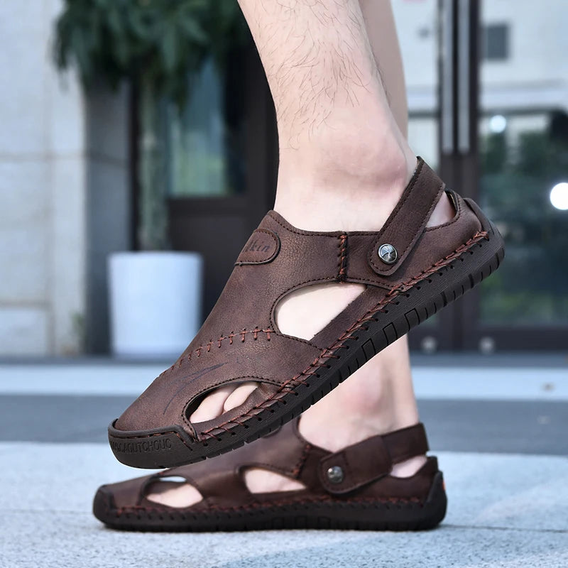 Men's Sandals Bonded Leather Breathable Slip-On Anti-Skid Outdoor Beach